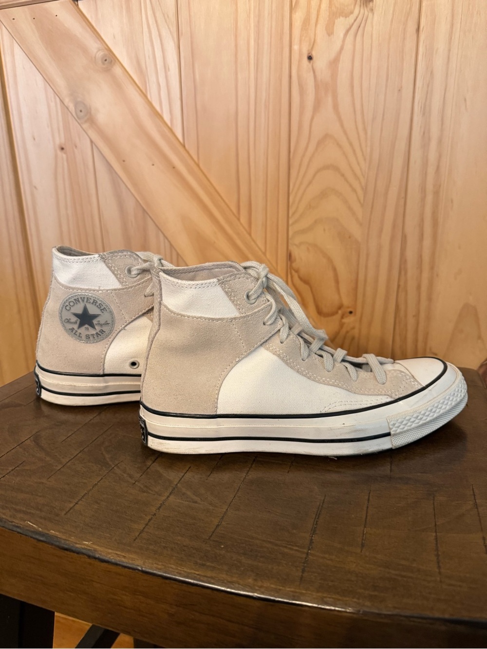 Converse High Top Sneakers - Cream and White Suede Panel